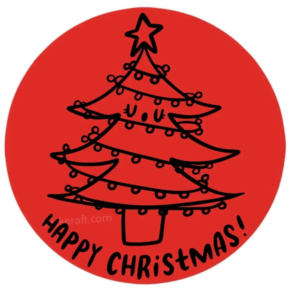 Holographic Happy Christmas Stickers • Holiday Tree Packaging Labels • 2 Inch